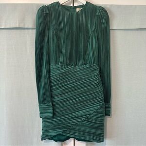Jewel Badgley Mischka Long Sleeve Micropleat Satin Cocktail  Mini Dress Sz 2